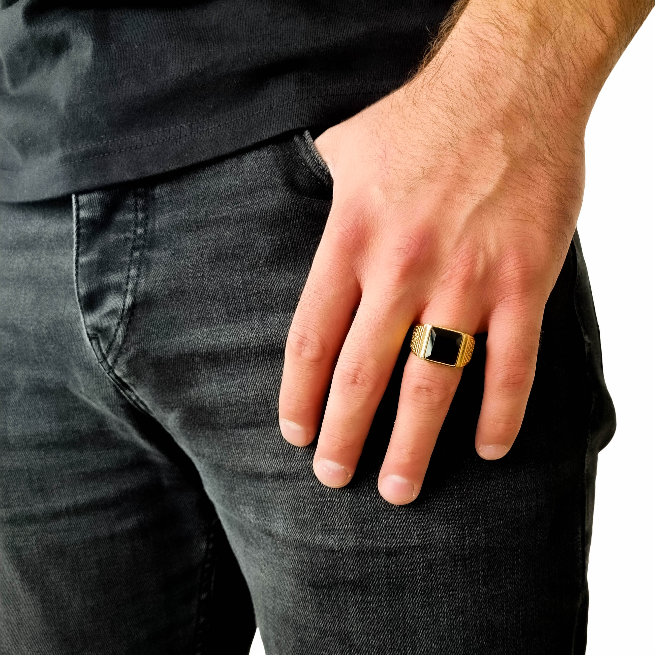 "Black Stone" Goudkleurige Ring