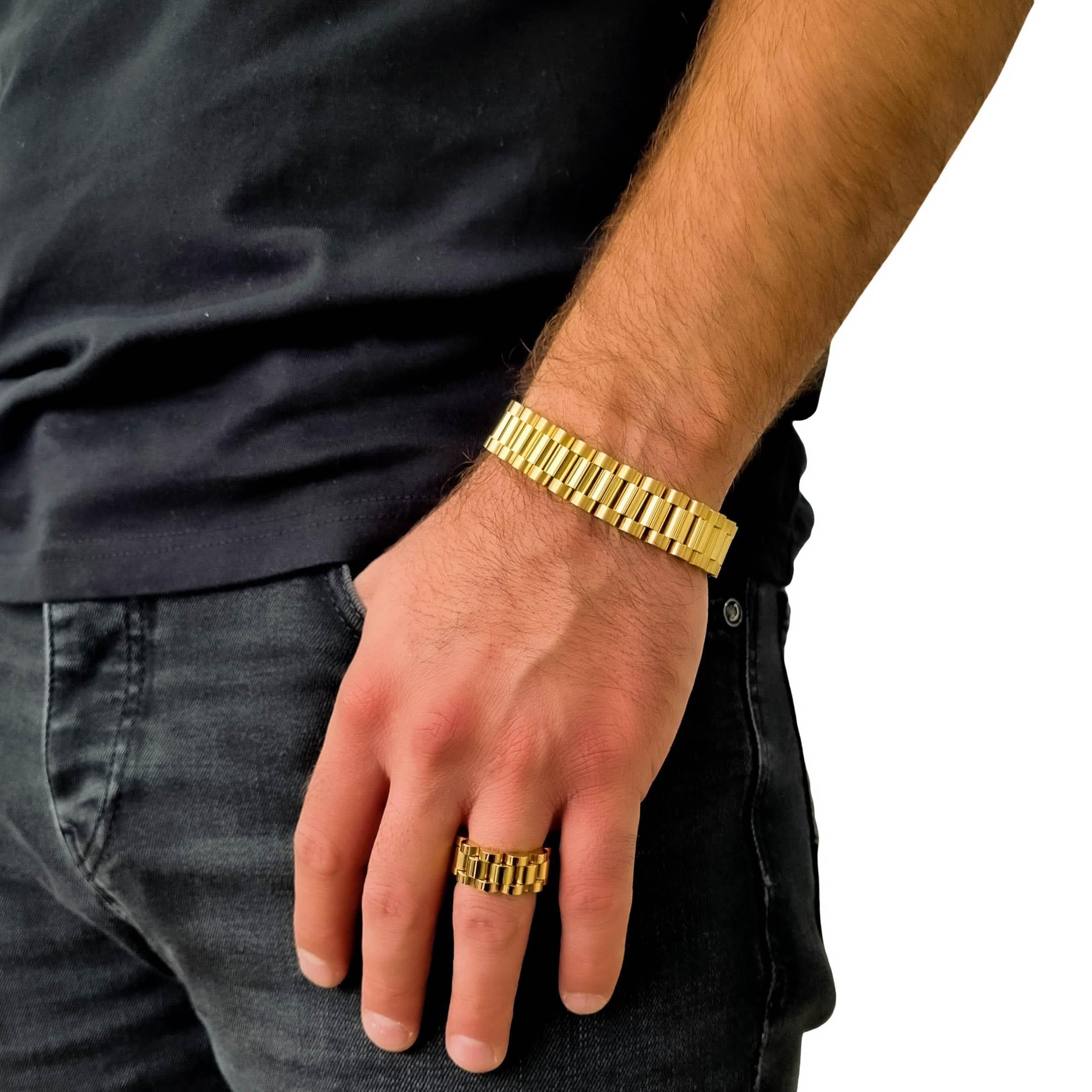 "Presidento" Goudkleurige Armband + Ring